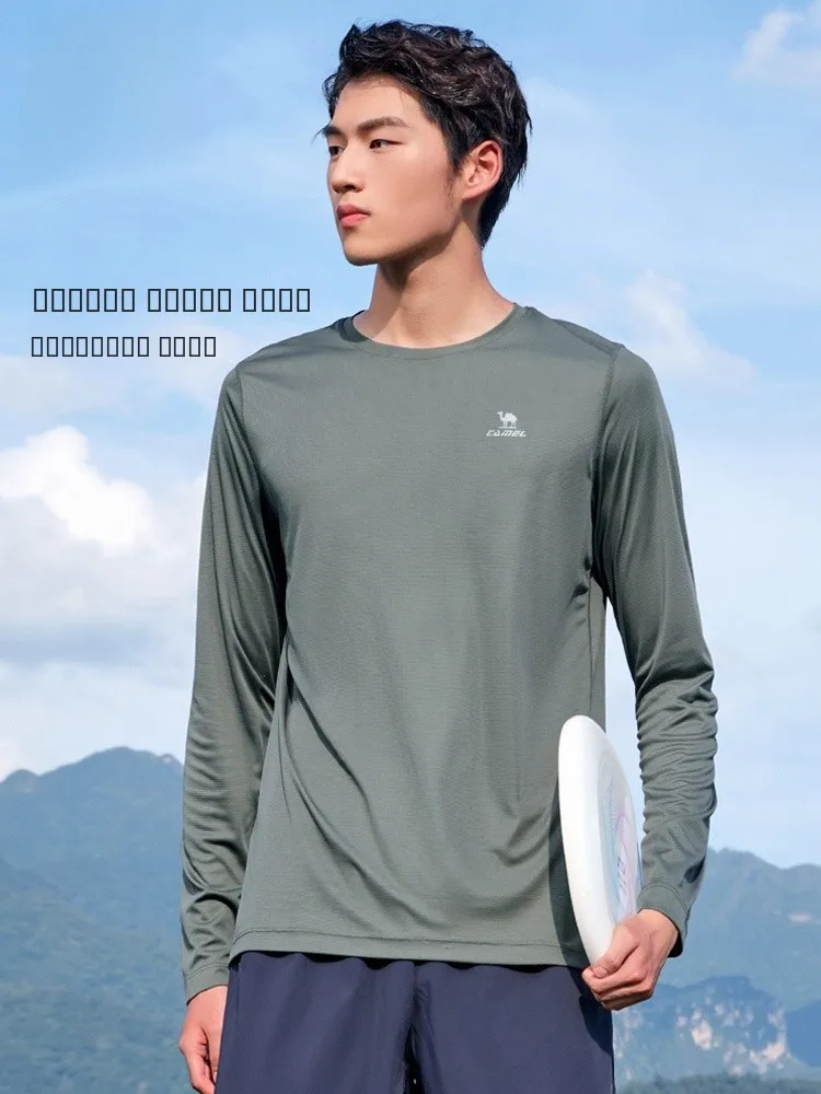 

Мужская спортивная футболка Camel для активного отдыха, быстросохнущая, с длинным рукавом, для бега, с воротником-стойкой, осенняя новинка, с защитой от солнца