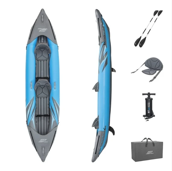

Factory Customized logo Double Layer Kayak Fishing Canoe Rowing 1 Person UV Inflatable Kayak Boats With Detachable Fin