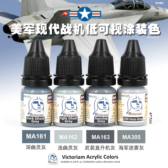 Victoriam Model Paint US Military Aircraft Low Visibility Coating Color Water Based Environmental Protection 4*7ml