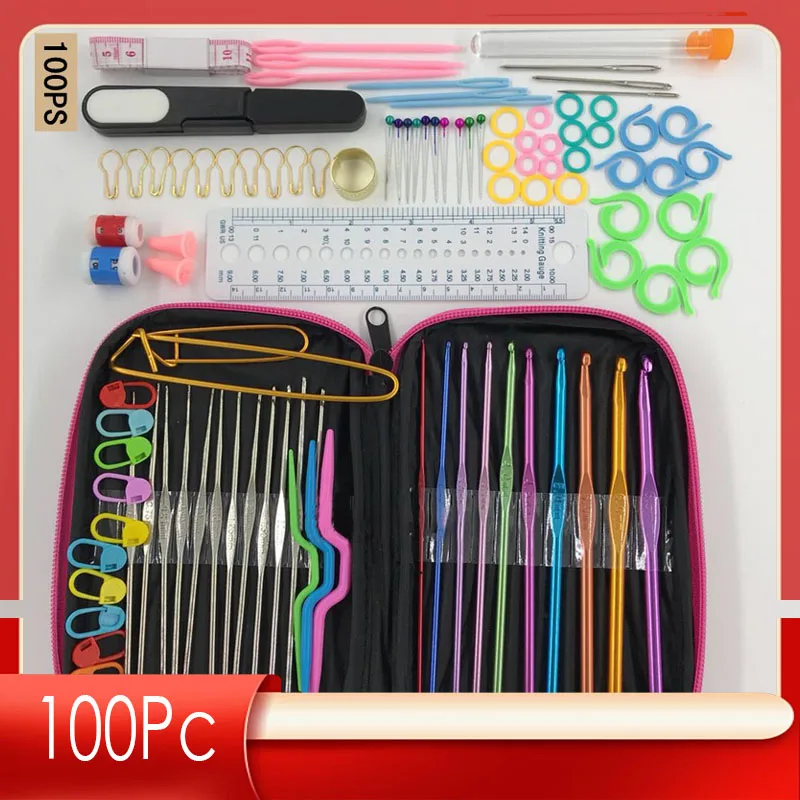 

B1 100 piece crochet set DIY handcrafted beginner crochet knitting process, scissors marking, weaving and sewing tools