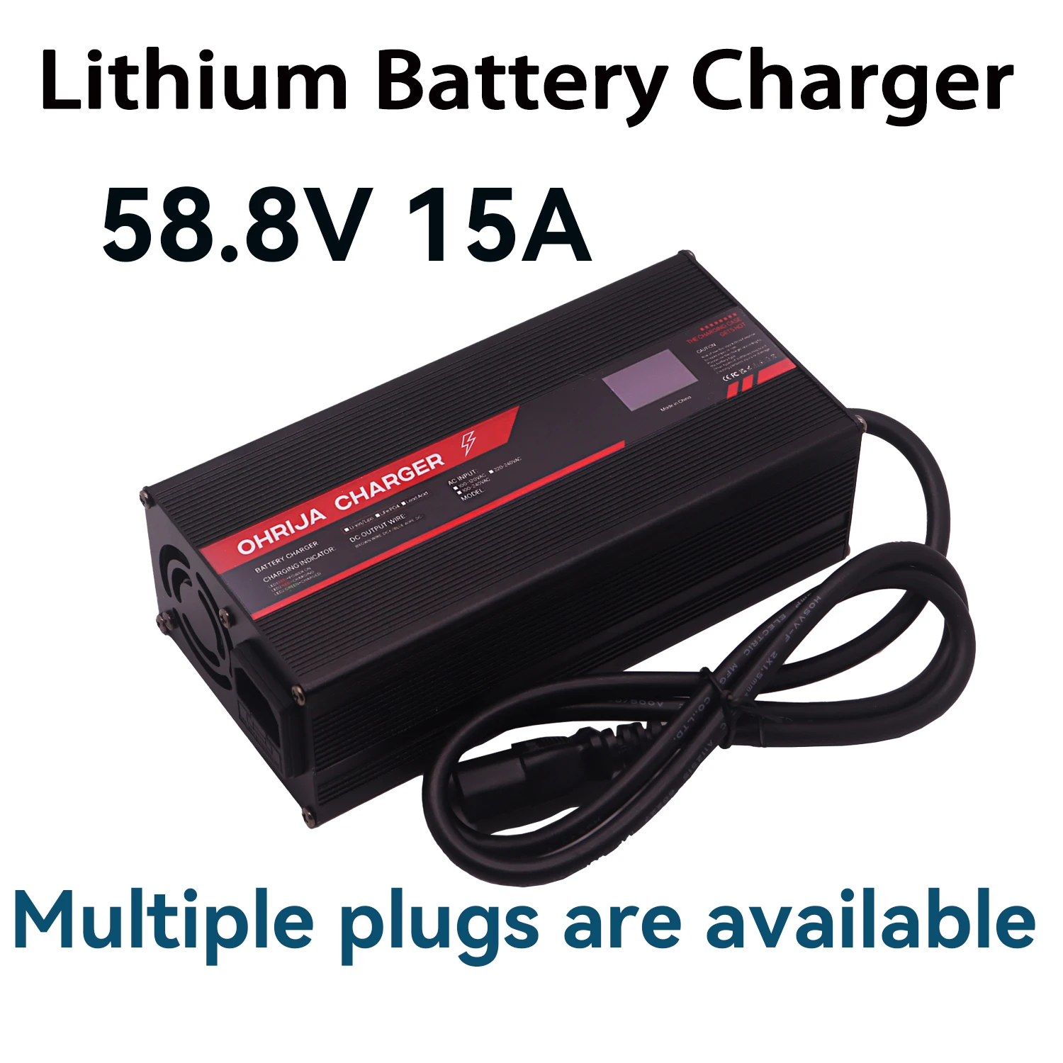 

OHRIJA 58,8 В 15 А, быстрое зарядное устройство высокой мощности для 14S, 48 В, зарядное устройство для литиевых батарей, интеллектуальный дисплей высокой мощности, алюминиевый корпус