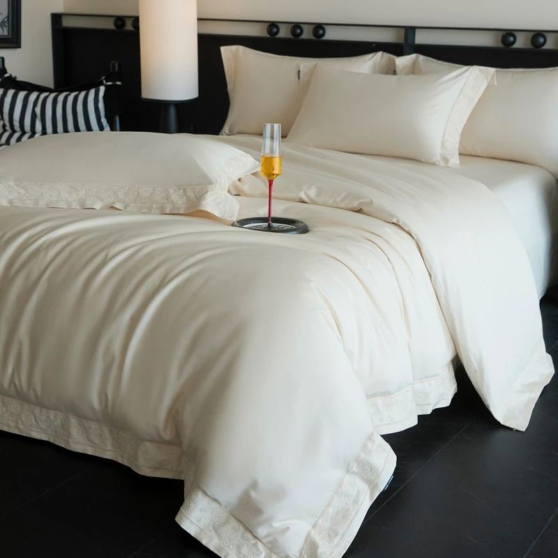 

Flowers Embroidery Wide Edge Luxury Bedding Set 100% Egyptian Cotton Duvet Cover Set Flat/Fitted Bed Sheet Pillowcases 4Pcs