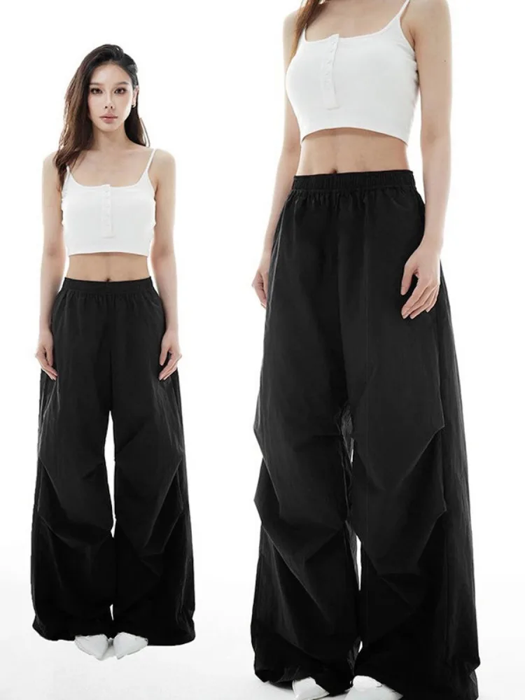 Women Y2k Aesthetic Casual Cargo Pants High Waist Harajuku Sports Loose Pleated Pantalones Streetwear Grunge Wide Leg Trousers