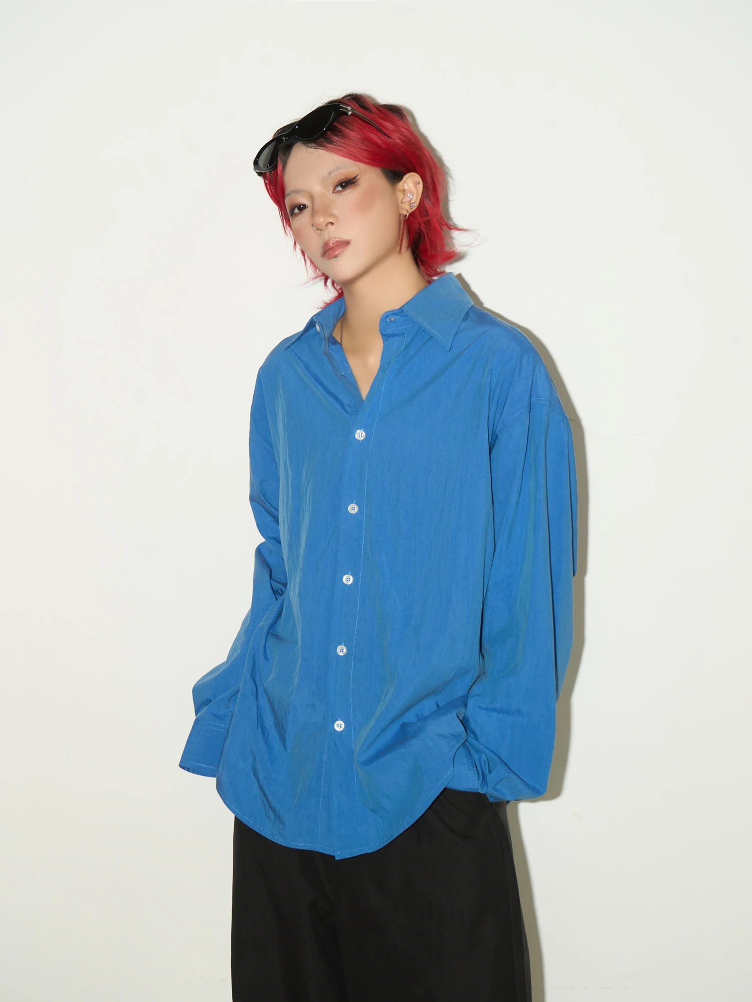 

MICHINNYON Lyocell Blend Casual Sle Long Sve irt Spring Summer New Hanging Smooth Breathable Slimming irt