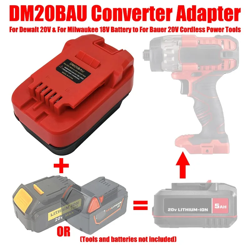 ALASICKA MT18BAU DM20BAU BS18BAU Adaptador de batería para baterías Makita/DeWalt/Milwaukee/Bosch de 18-20V para herramientas eléctricas Bauer 20V