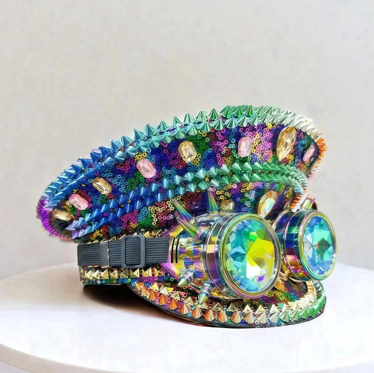 

Шляпа капитана в стиле стимпанк со стразами для Марди Гра, карнавала, рейв-фестивалей, аксессуары и праздничная шляпа для женщин и мужчин