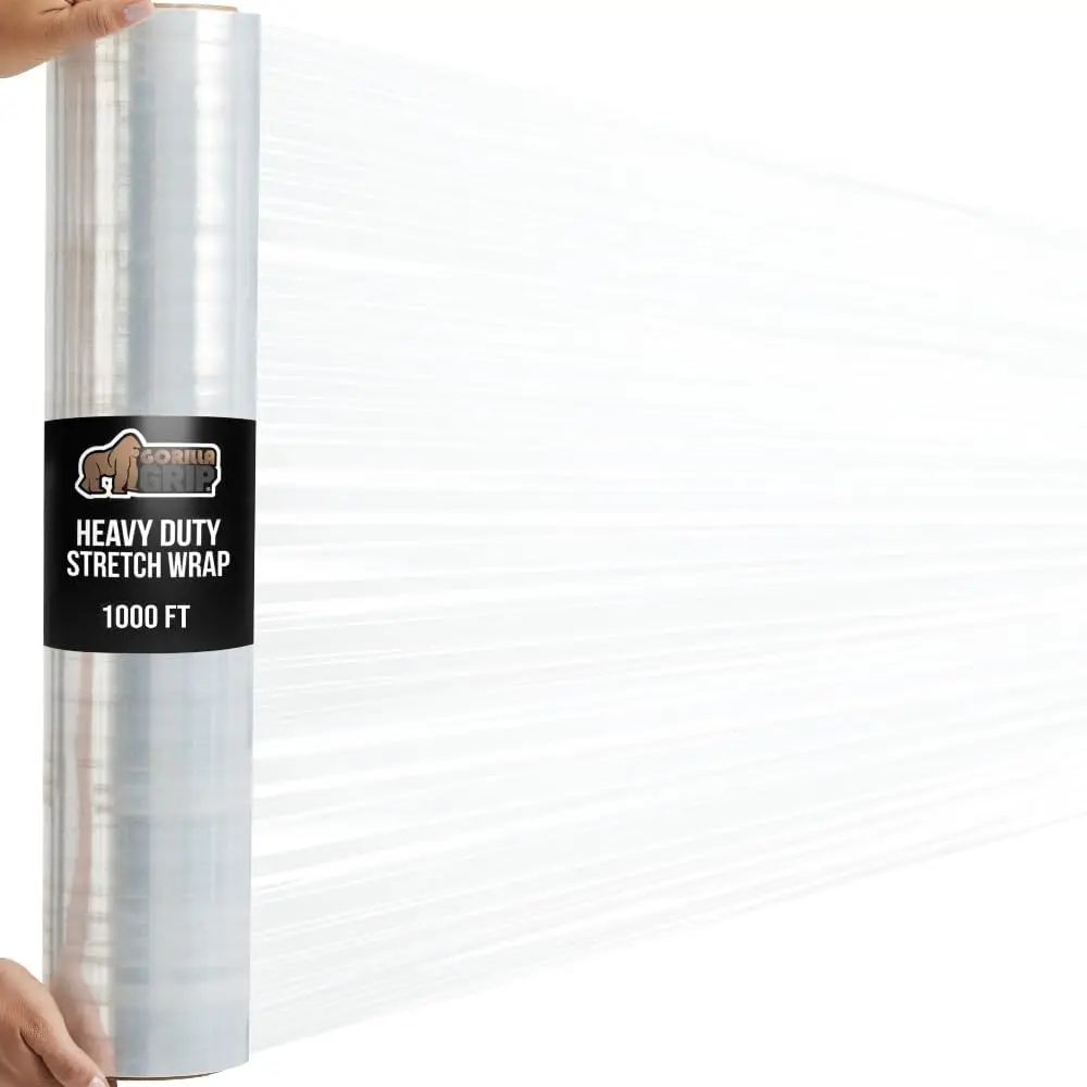 

500% Stretch Film Heavy Duty Plastic, 1000ft Shrink Wrap Roll 24" Puncture Resistant, Industrial Strength for Shipp