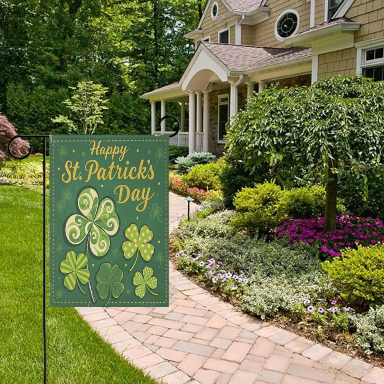 SUABO Shamrock Garden Flag 12x18inch Double Sided Outside, Rustic Yard Outdoor Decorative Flag, Seasonal Yard Outdoor Flag ZZM