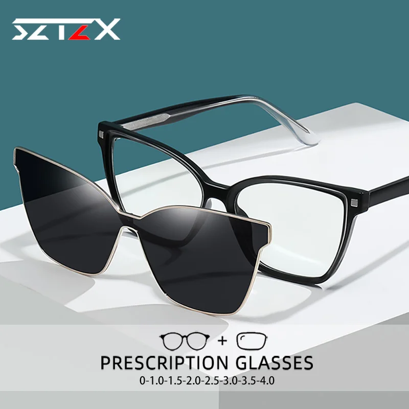 

SZTZX New Magnet Clip On Optical Hyperopia Myopia Reading Glasses Women's Driving Polarized Sunglasses With Prescription Glasses