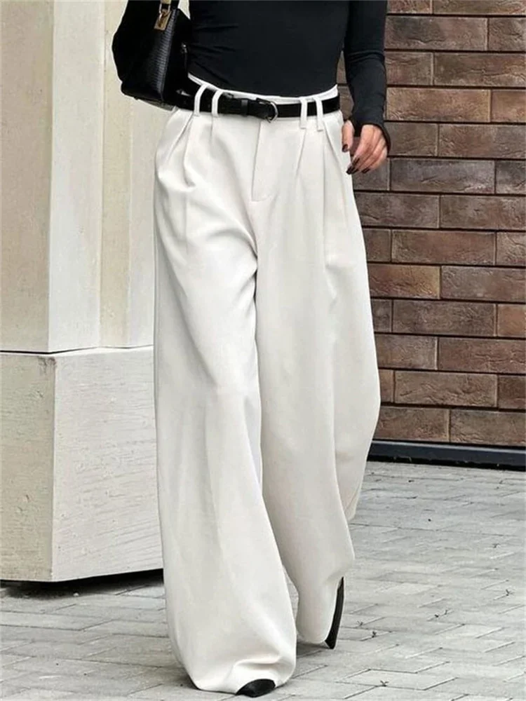 

Loose High Waist Wide Leg Women Pants Casual Pocket Patchwork Solid Fashion Commute Elegant Trousers Ladies Straight Legg