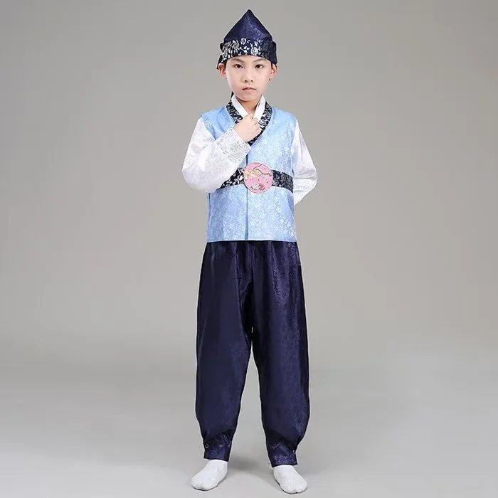 

Boys Gold Stamping Hanbok Traditional Korean Clothing Carnival Stage Performance Suits National Style Event Cosplay Outfits