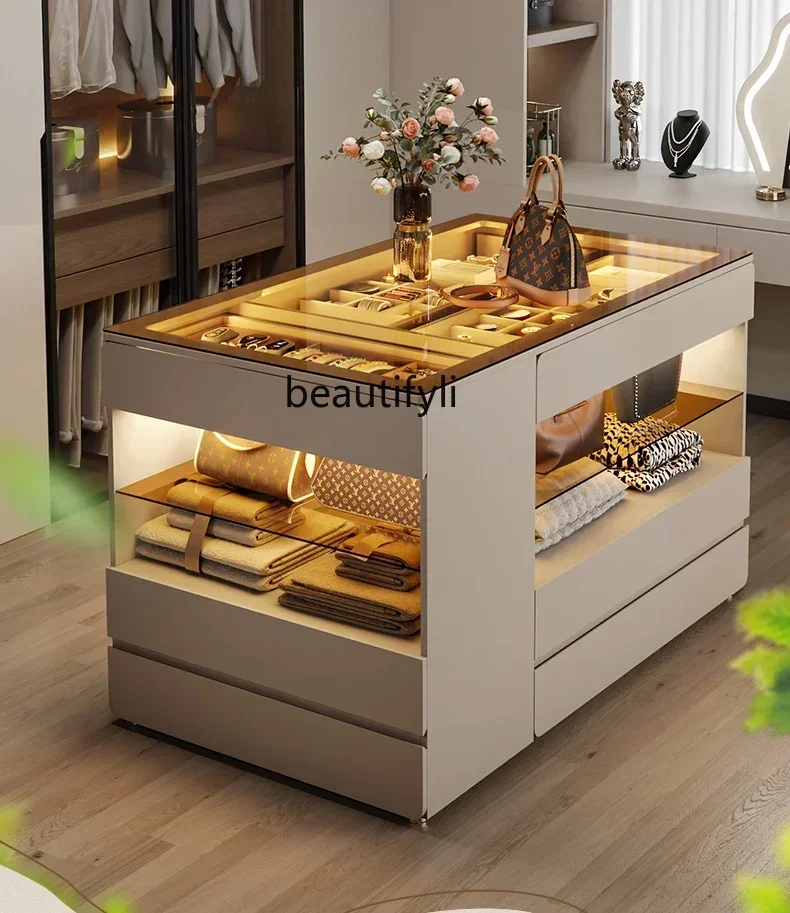 

Y Milk Brown Master Bedroom Double-Sided Chest of Drawers Jewelry Display Cloakroom Room Locker