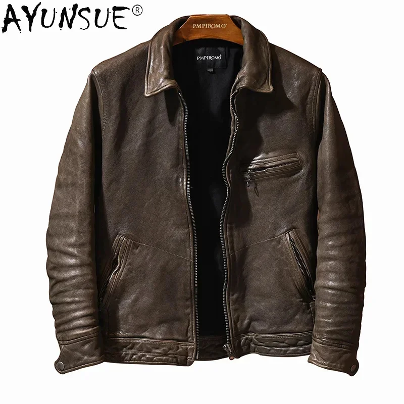 2025 Fashion Leather Jacket Men Vintage Slim Short Sheepskin Coat Mototrcycle Casaul Coats and Jackets Clothing WPY3674