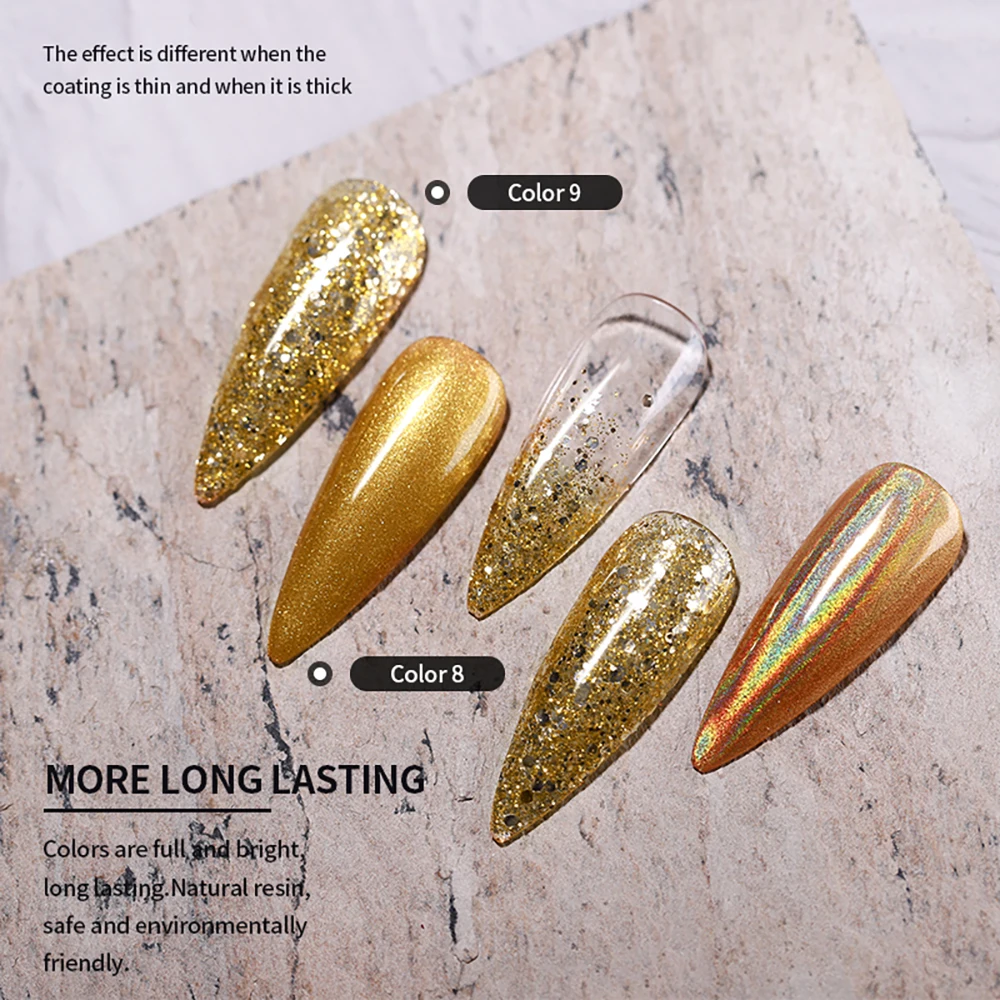 Vendeeni 9 Colors/set Sparkling Sequin Gel Nail Polish UV Soak Off Gold Silver Rose Gel Varnish For Nail Art Design Gel Lacquer