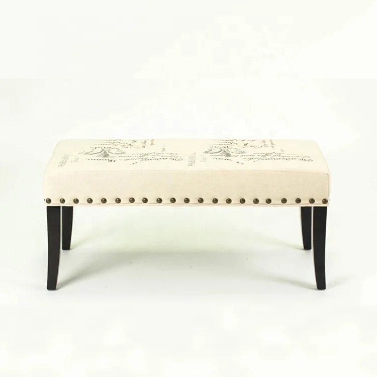 Hand Caved Home Furniture Fabric Foot Stool Solid Wood Long Bench Shoe Changing Furniture Chairs (KY-3038)