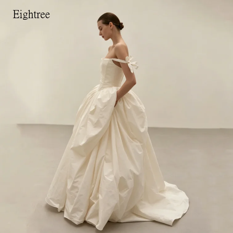 Eightree Bow Off The Shoulder A Line Wedding Dress Backless Bride Dresses Floor Length Evening Gowns vestidos novia Customized image 5