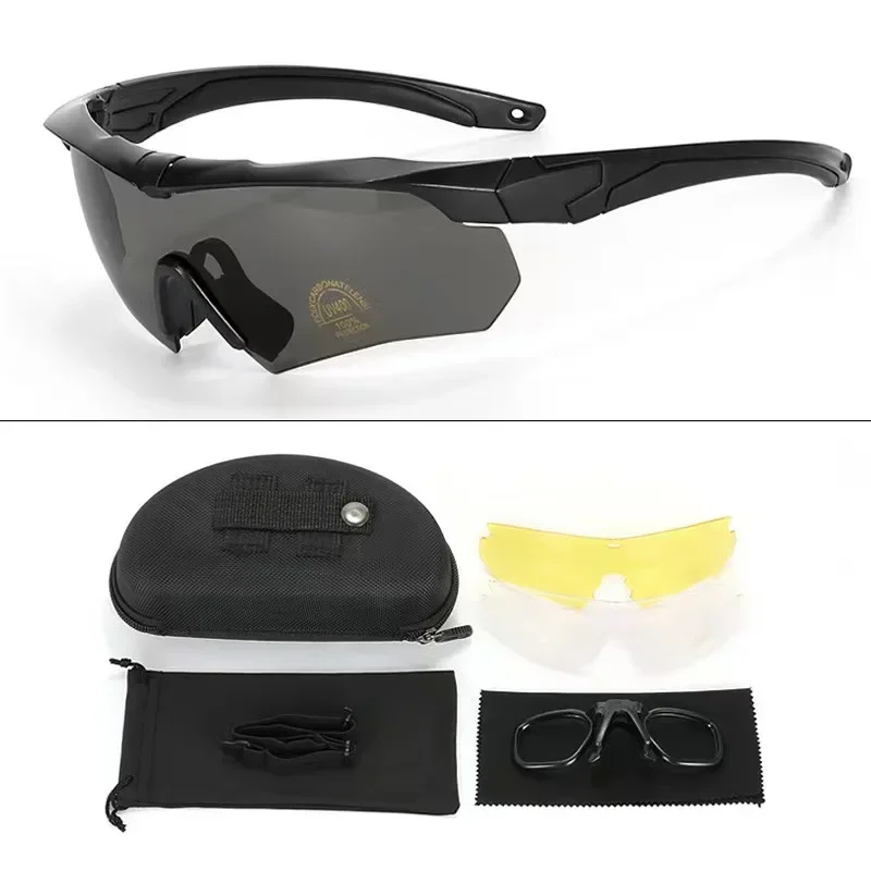 New  Tactical Goggles CS Airsoft Windproof Army Shooting Polarized Glasses HD 3 Lens Motorcycle Cycling Outdoor Safe Glasses