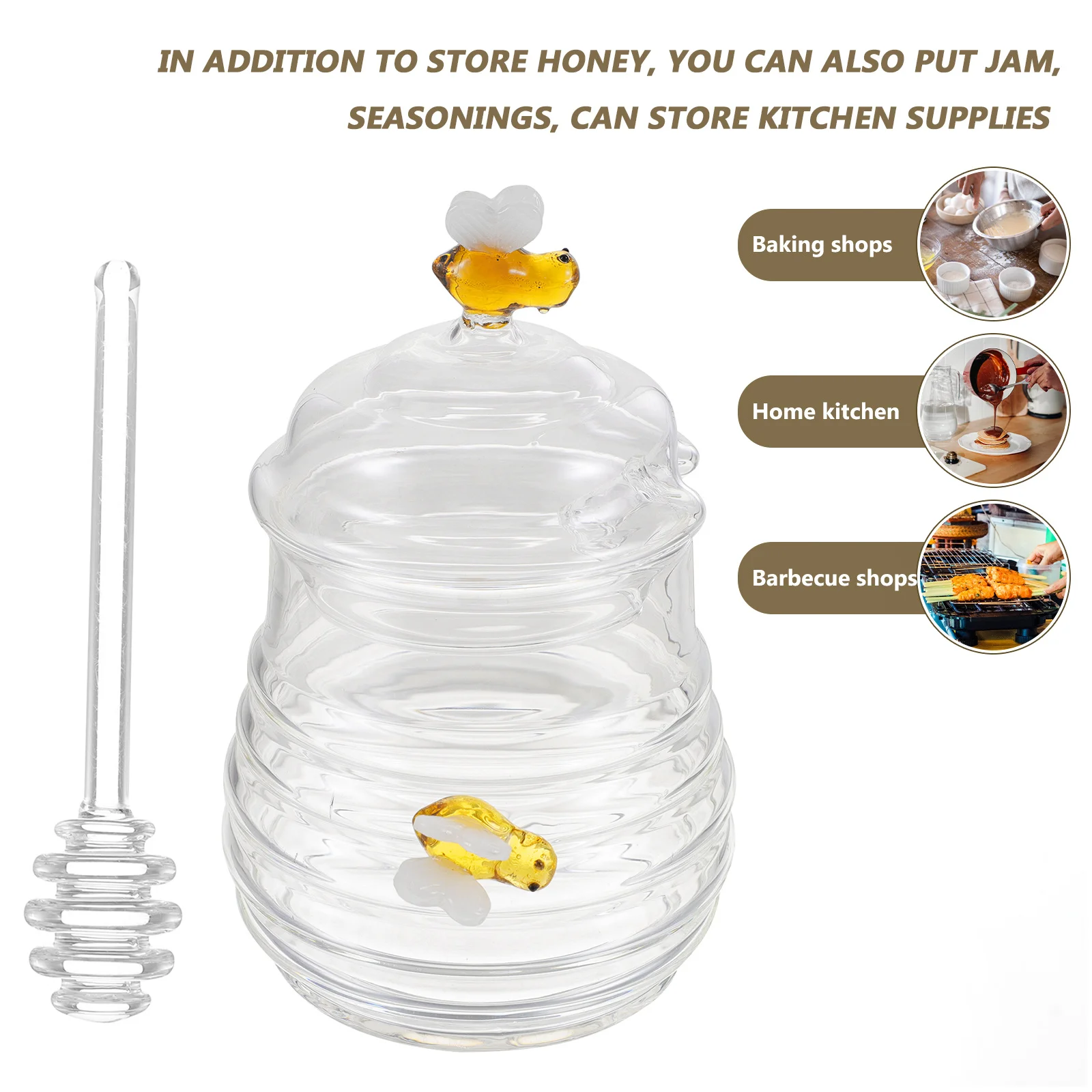 

Clear Glass Honey Jar Honey Pot Large Container with Dipper Stick Home Kitchen Dispenser Glass Syrup Dispenser