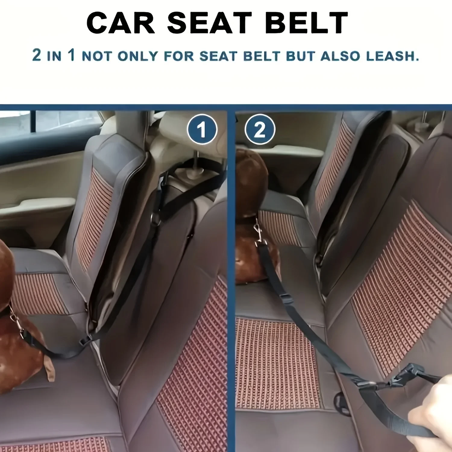 Solid Color Two-in-one Pet Car Seat Belt Nylon Lead Leash Backseat Safety Belt Adjustable Dogs Harness Collar Pet Accessories view 4