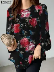 Women Vintage Long Sleeve Floral Printed Blouse Autumn Shirt ZANZEA Female Spring Tunic Tops Mujer Casual Holiday Party Blusas