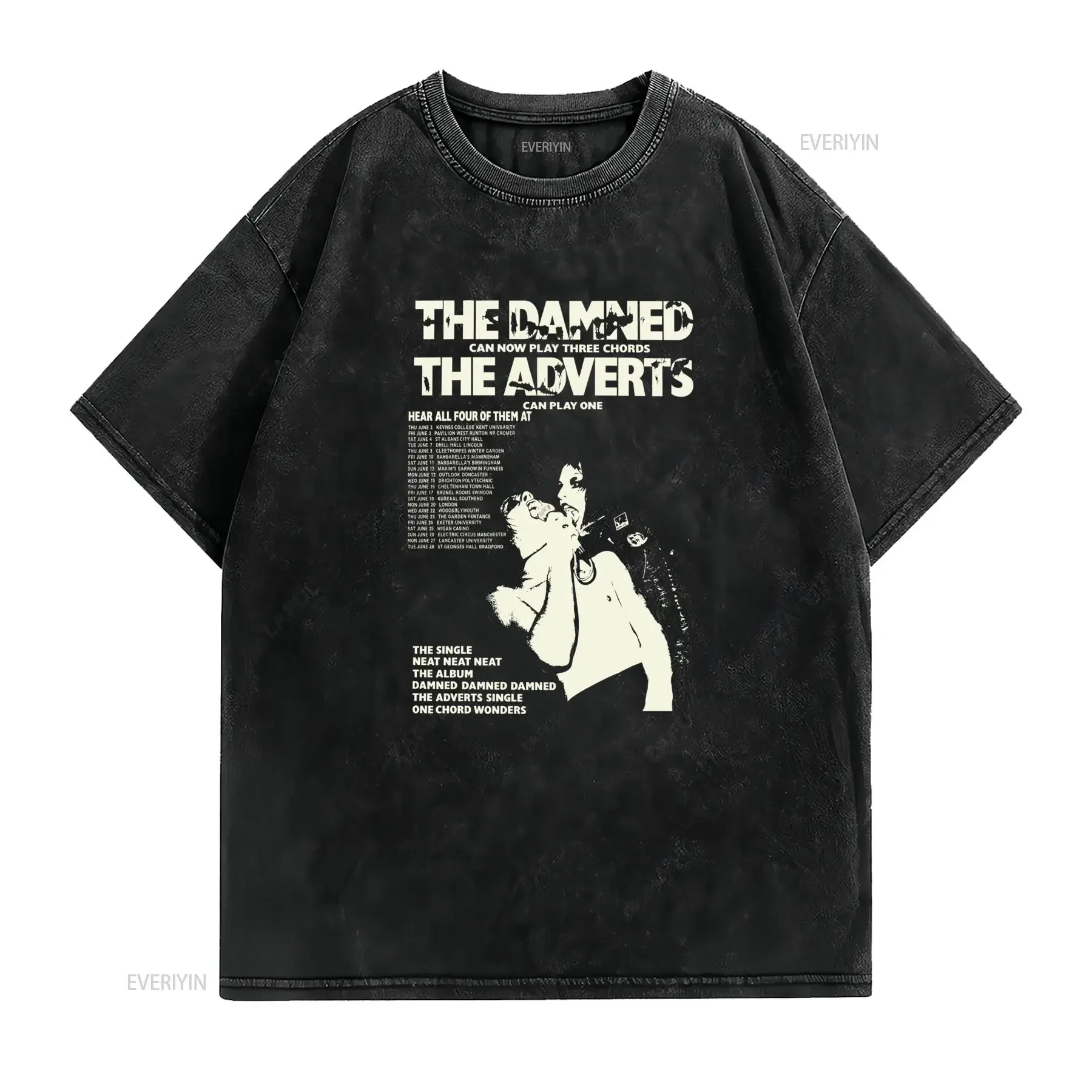 The Damned Adverts 1977 Tour Vintage Punk T Shirt S XL Sizes Iconic Logo Print Casual Round Neck for Music Fans 40 Year