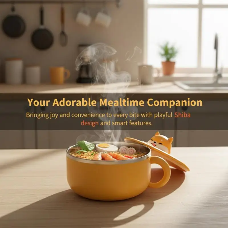 Stainless Steel Instant Noodle Bowl With Lid 1000ml Thermal Insulation Bento Lunch Box for Student Dormitory Study Meal