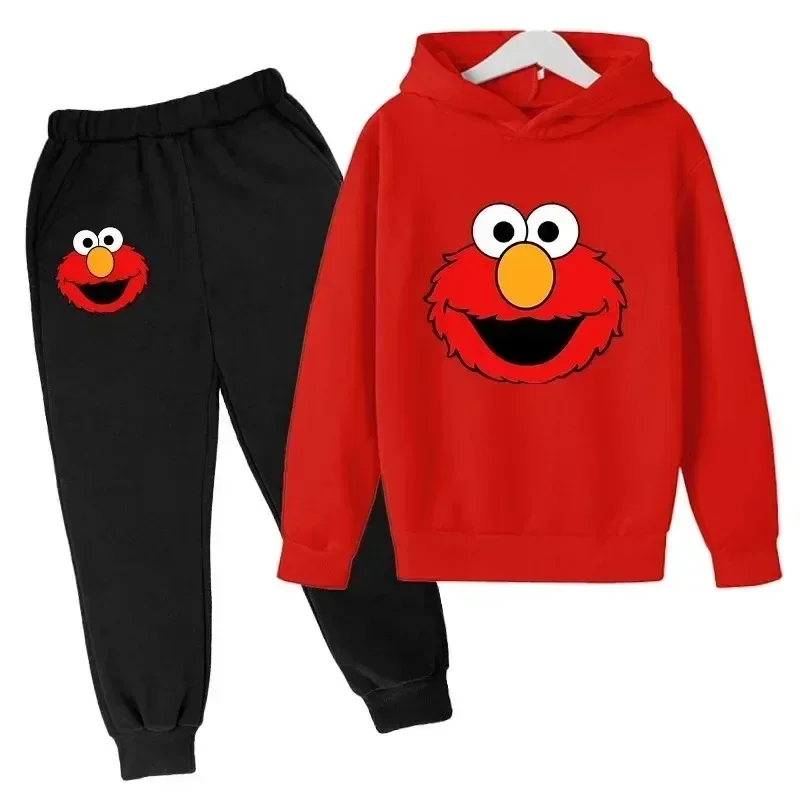 Spring Children\'s Cartoon Hoodie+pants Set Hood and Pants Elmo Anime Clothing for Boys Girls Aged 2-14 Clothes Kids Fashion Suit