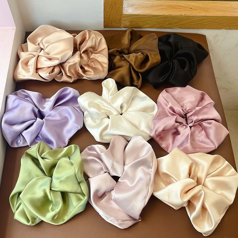 Oversize Satin Scrunchies Elatic Hair Bands Women Girls Ponytail Holder Silk Hair Ties Simple Large Chouchou Hair Accessories