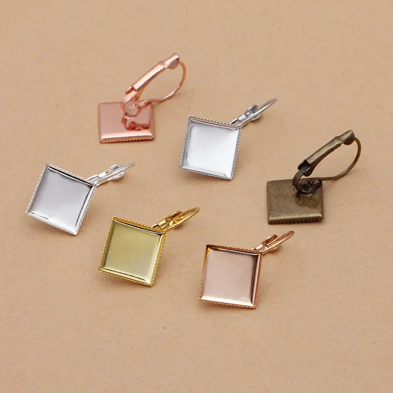 BoYuTe (50 Pieces/Lot) Fit 8-12-15mm Square Cabochon Earring Base Blank Tray Diy Jewelry Accessories Handmade Materials