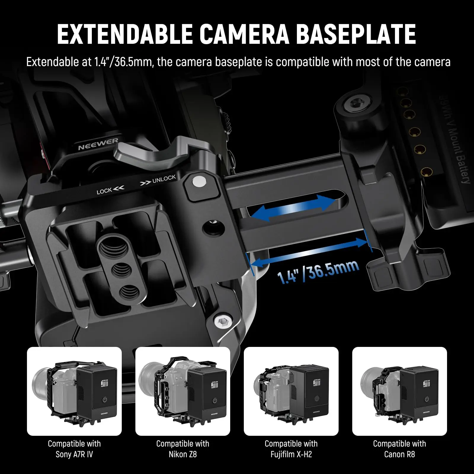 NEEWER Foldable V Mount Battery Plate with Arca Type Quick Release Camera Baseplate Lightweight DSLR Camera Video Rig