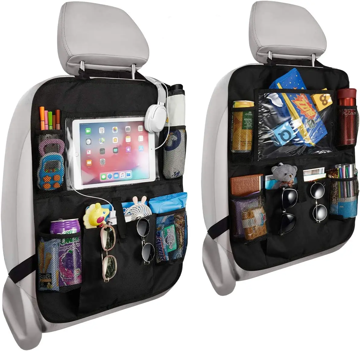 

Car Backseat Organizer with Touch Screen Tablet Holder Auto Storage Pockets Cover Car Seat Back Protectors for Trip Kids Travel