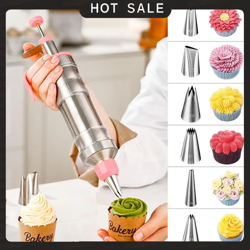 

24-Hour Delivery Food Grade Stainless Steel Dessert Set Cake Decorating Kit With 10 Piping Tips& 50 Disposable Piping Bags, Pink