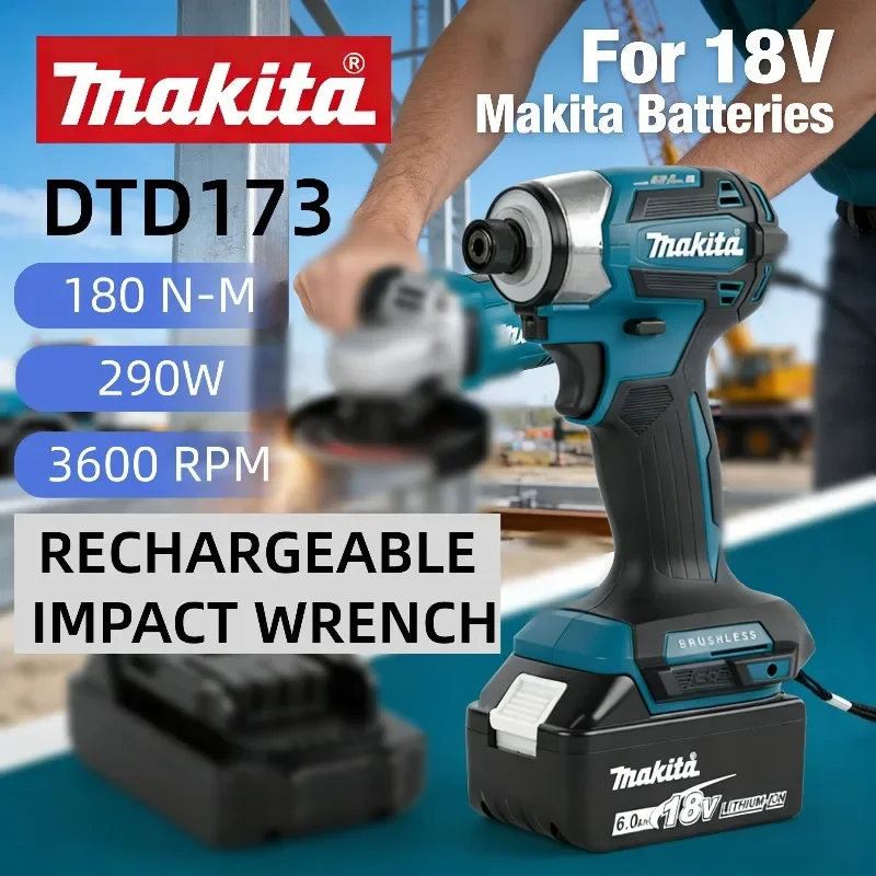 

Аккумуляторный ударный шуруповерт Makita DTD173 18В/20В, бесщеточный, высокомощный, с высоким крутящим моментом