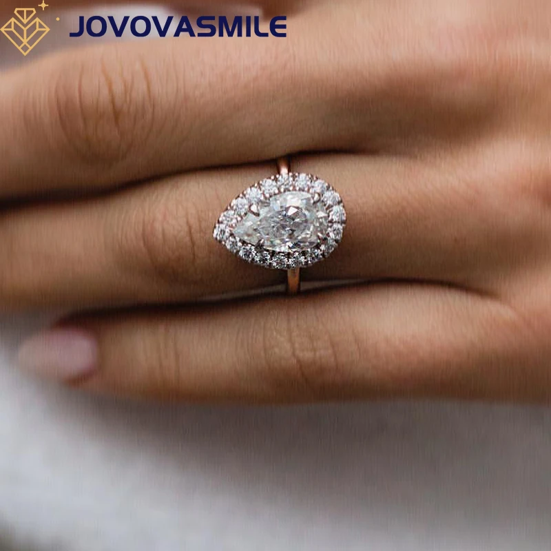 JOVOVASMILE 3.5 Carat Moissanite Engagement Rings Jewelry Women 12x7.5mm Crushed Ice Pear Cut 14k 18k Gold Rings For Wedding