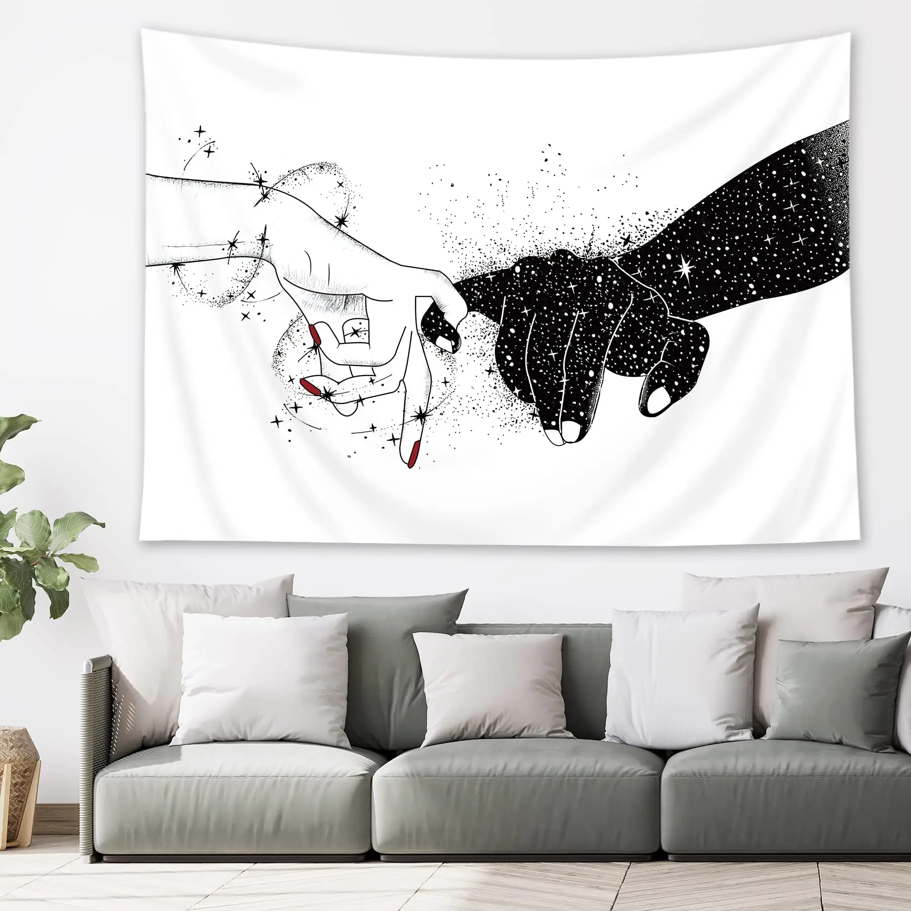 

Black and White Love Hands Tapestry Space Stars Galaxy Tapestry Wall Hanging Romantic Art Home Decor for Bedroom Living Room