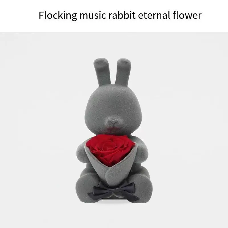 

High end flocking eternal flower belt imported movement music sweetheart rabbit holding flower Christmas Valentine's Day male gi
