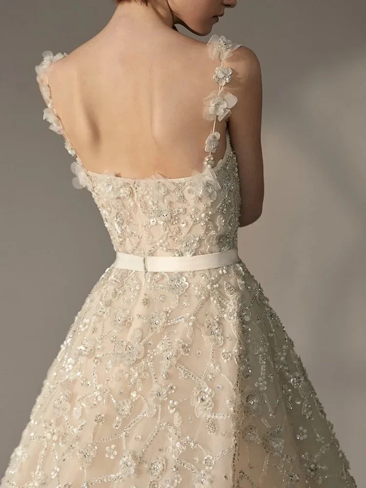 Elegante varredura trem de cristal beading formal vestido de baile luxo a linha cinta espaguete alta costura vestido de noite personalizado