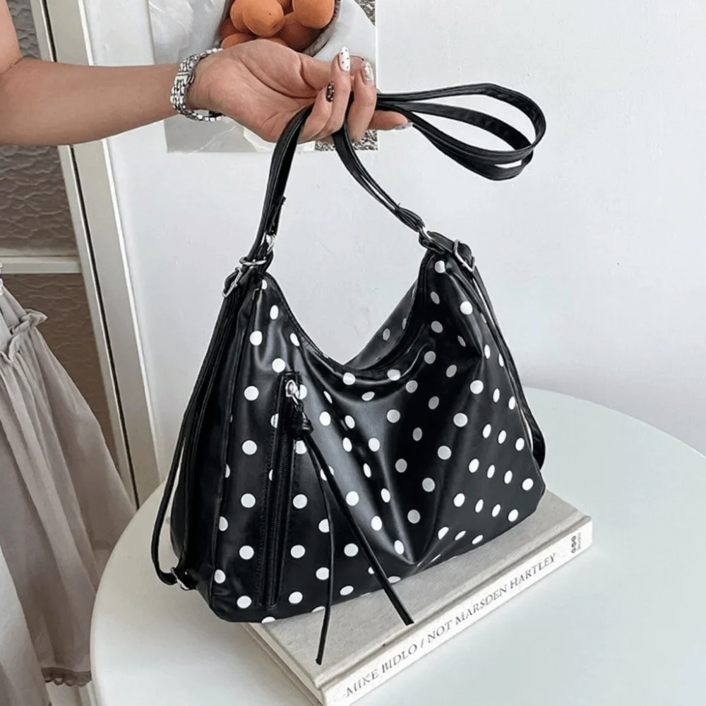 PU Leather Polka Dot Shoulder Bag Lightweight Large Capacity Tote Bag Korean Style Underarm Bag Bucket Handbag Women's Gift