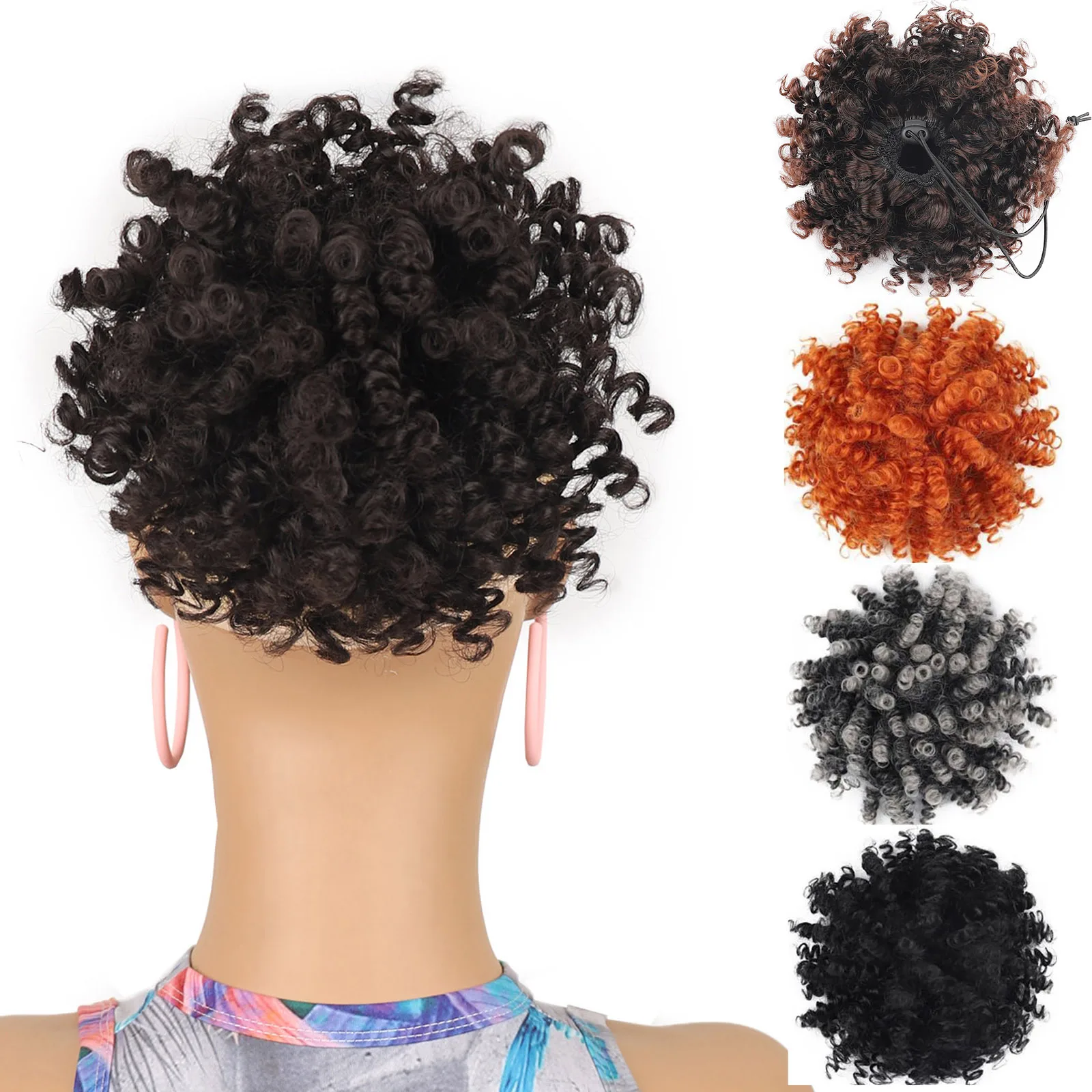 Jeedou الأفريقية مجعد دونات Chignon كعكة الشعر Scrunchie التفاف الأفرو نفخة الأسود الاصطناعية هيربيسي للنساء الاستخدام اليومي