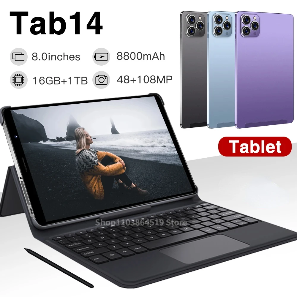 

Новый оригинальный планшет Tab14, 8,0 дюйма, ПК, планшеты android 16 ГБ + 1 ТБ, 8800 мАч, МП, глобальная версия, двойная SIM-карта, GPS + WIFI + BT