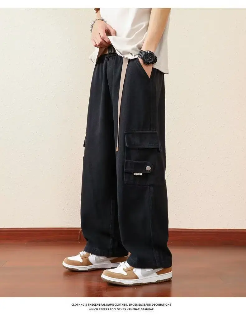 

Straight Workwear for Men's Casual Spring Autumn Loose Trendy Brand Pixie American High Street Wide-leg Pure Cotton Trousers