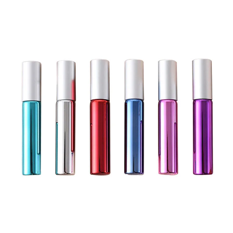 1Pc 10ml Essential Oil Bottle Aluminum Nozzle Spray Refillable Bottle Perfume Cosmetic Glass Container 6 Colors