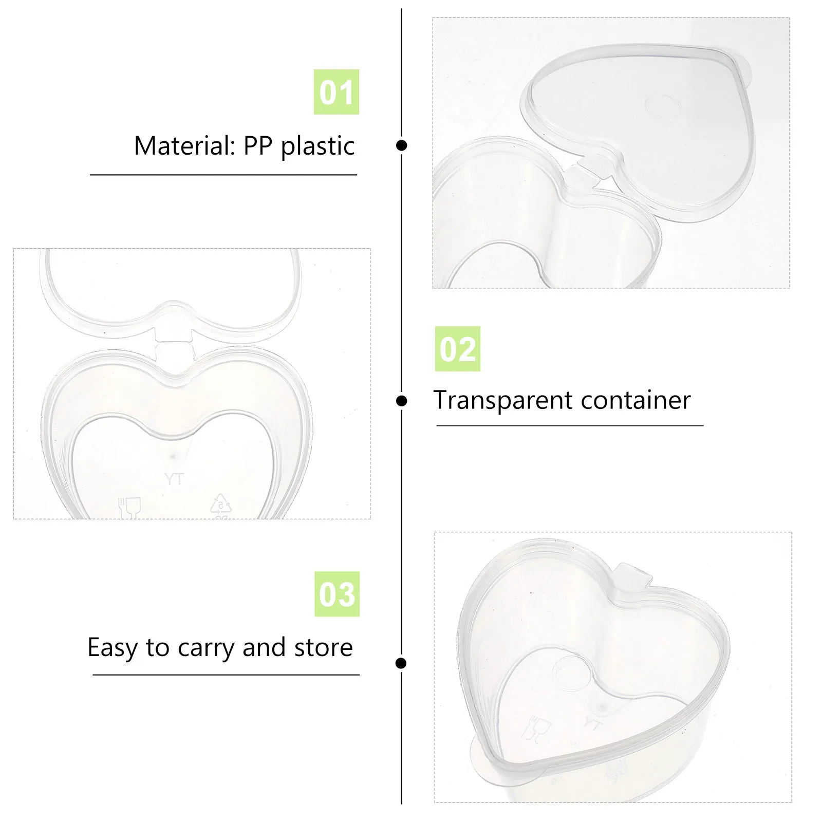 

100Pcs Transparent Heart Shaped PP Plastic Spice Storage Containers Leak Proof Clear Jars for Sauce and Spice Storage