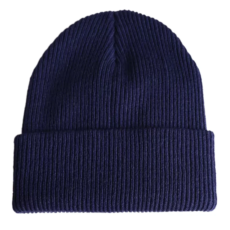 Plain Navy Blue Skull Cap Black Knit Hats Winter Warm Cuff Beanies for Men Women Orange Yellow Dark Green Beige