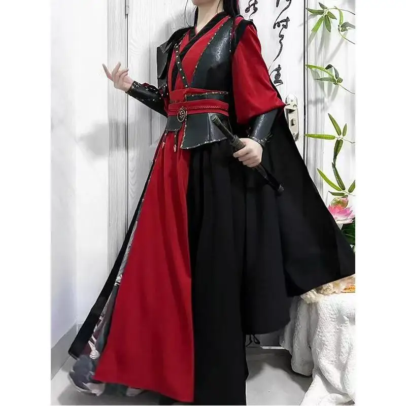 

Youthful Sense Dark Black Hanfu Men Women Traditional Chinese Cross Collar Suit Halloween Swordsman Martial Cosplay Costume