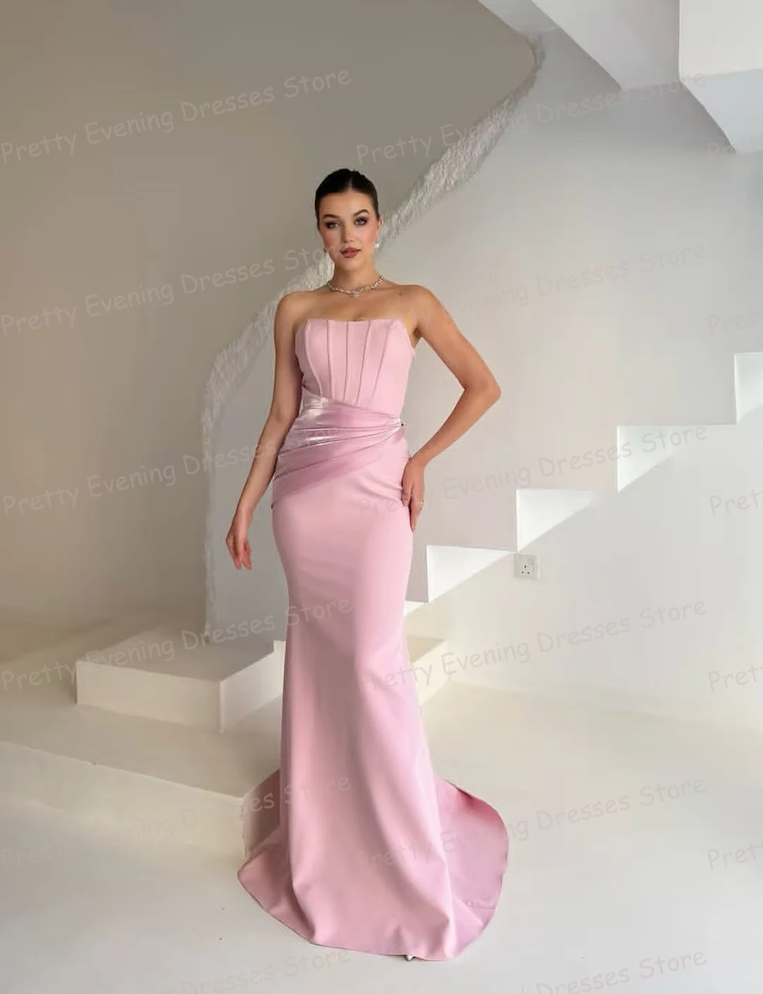 

Simple Ruffles Evening Dresses Mermaid Woman Sleeveless Prom Gowns Customized Fashion Vestidos De Novia فساتين سهرة
