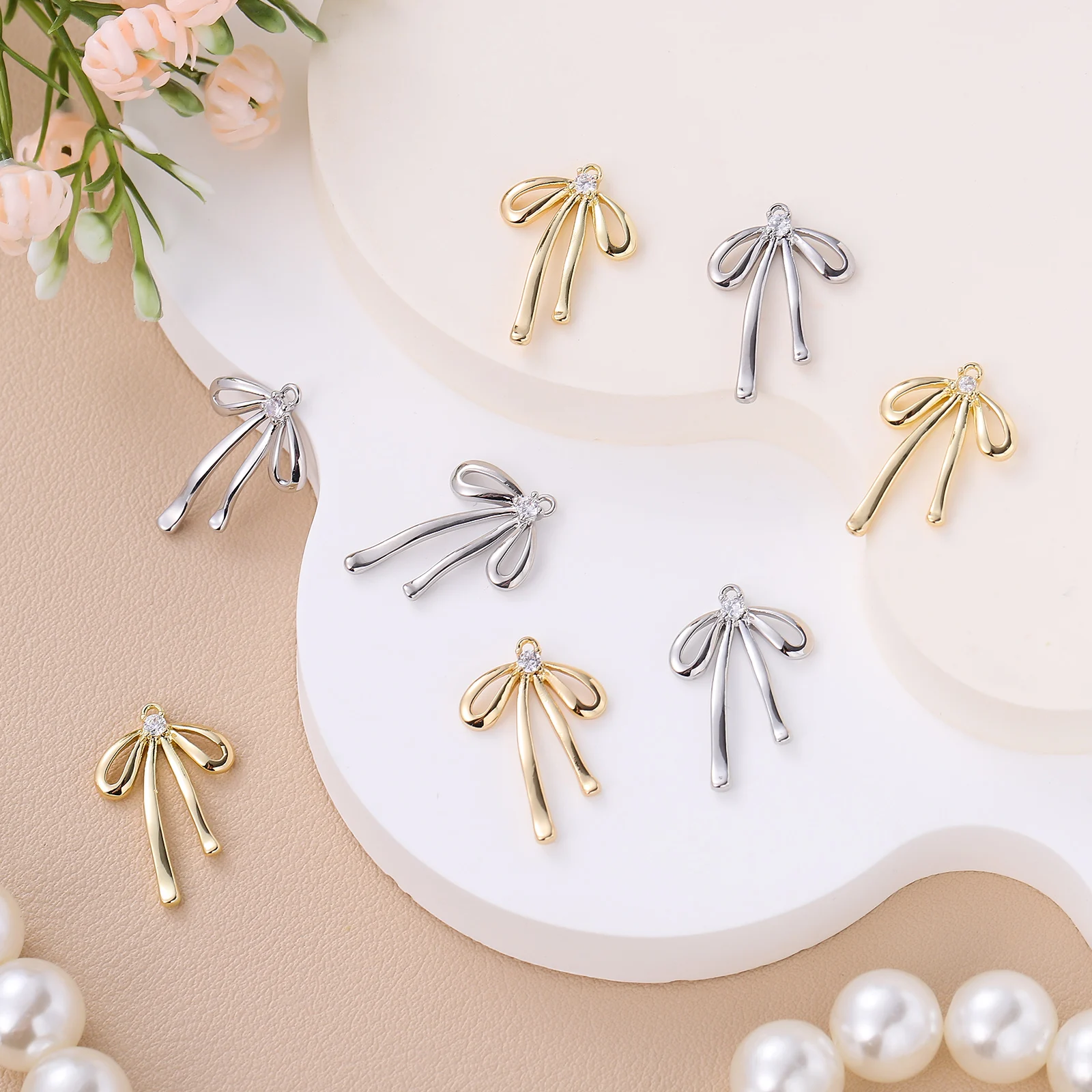 

8 Pcs -inlaid Pendant Charms for Necklaces Bowknot Jewelry Accessories Making Accessory Copper