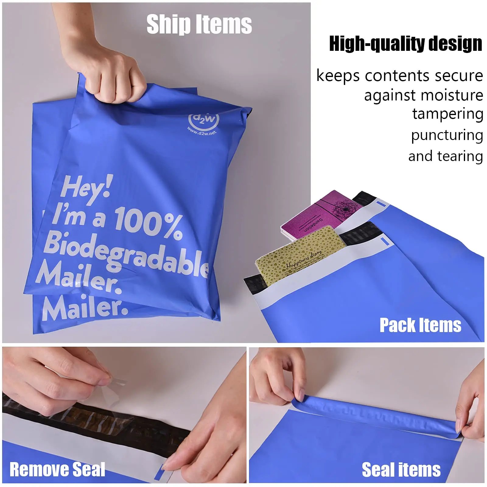 13x10 Inches 100% Biodegradable D2W Poly Mailers 10Pcs Compostable Envelopes Waterproof Stretchable Self Sealing Shipping Bags