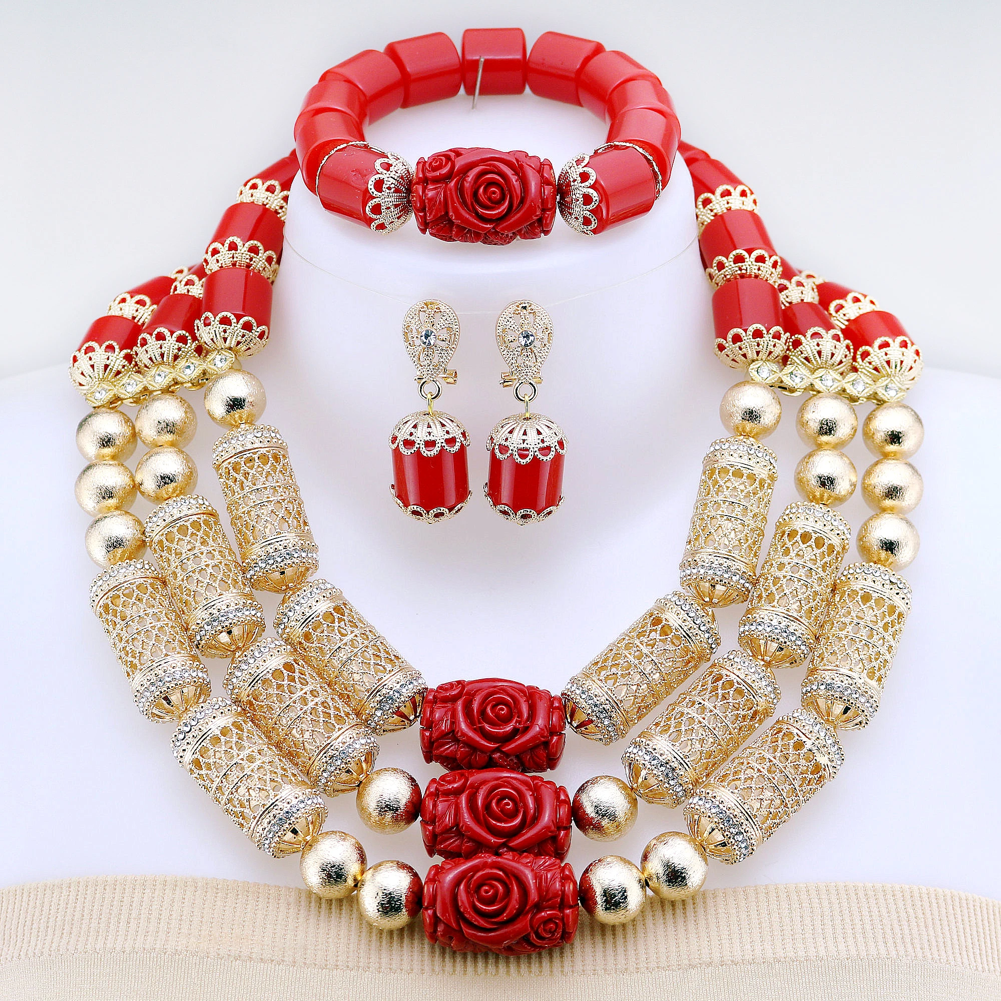 Resin Necklace Fantastic Nigerian Wedding  Resin Beads Jewelry Set Bead Necklace Set Traditional Wedding African Jewelry