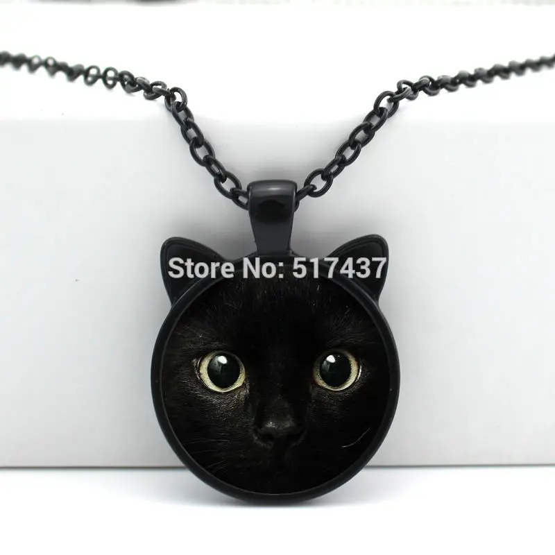 CN-00327 New hot New Black  Pendant  Face Necklace  Ear Jewelry Girls Glass Cabochon Necklace HZ2